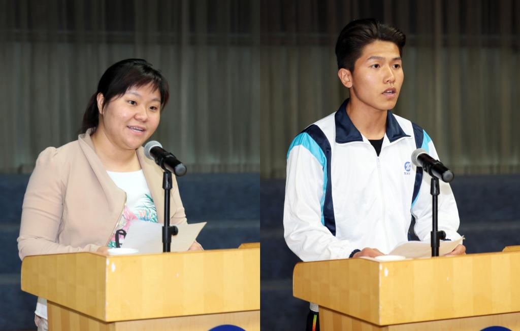 师生党员代表舒蕾、张晨晨发言